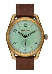 Nixon The C39 Leather Brass Green Crystal Brown Herrenuhr