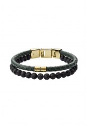 Fossil Herrenarmband Duo Green Leather and Lava Stone