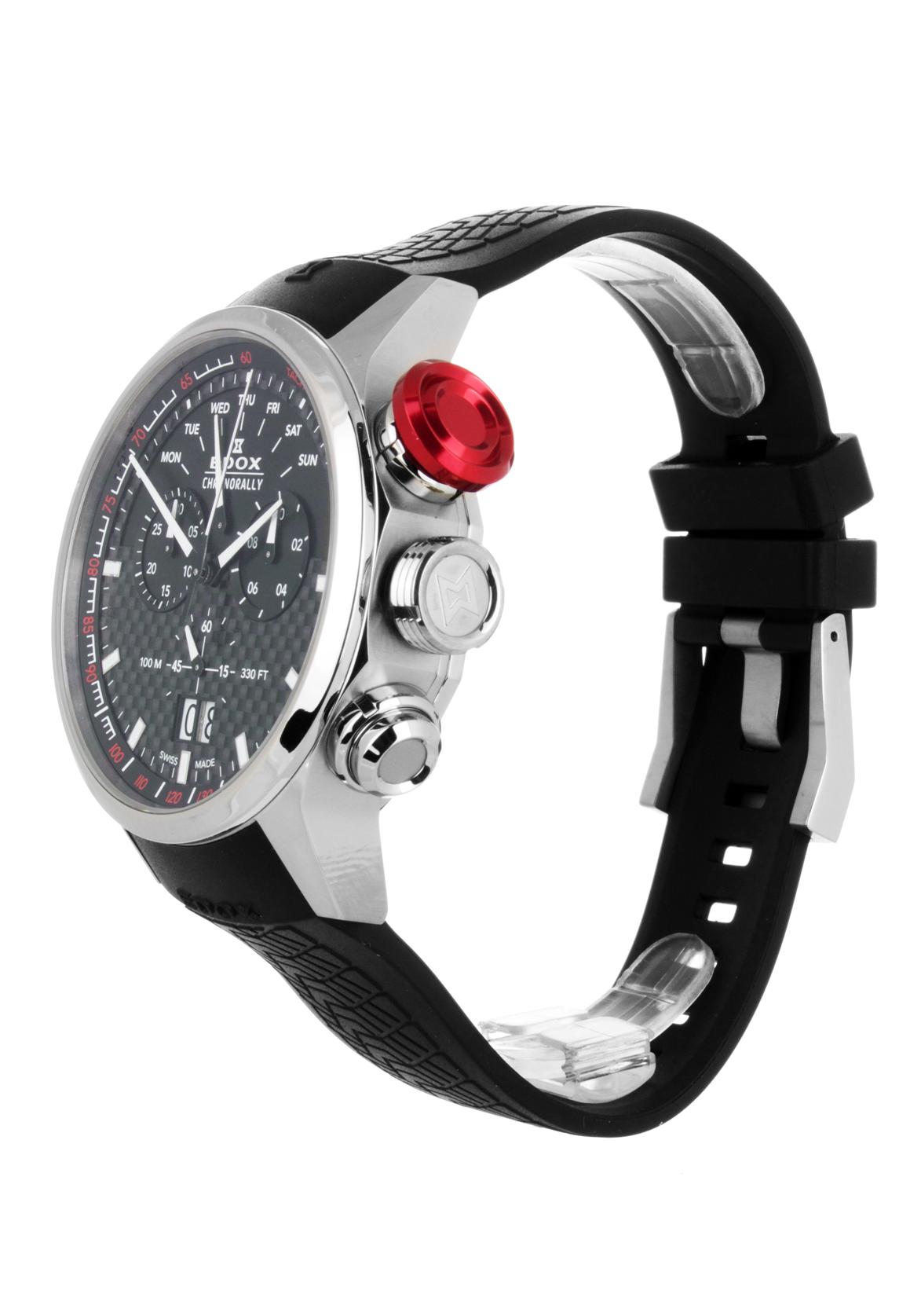 edox men's 38001 tin ain chronorally analog display swiss quartz black watch