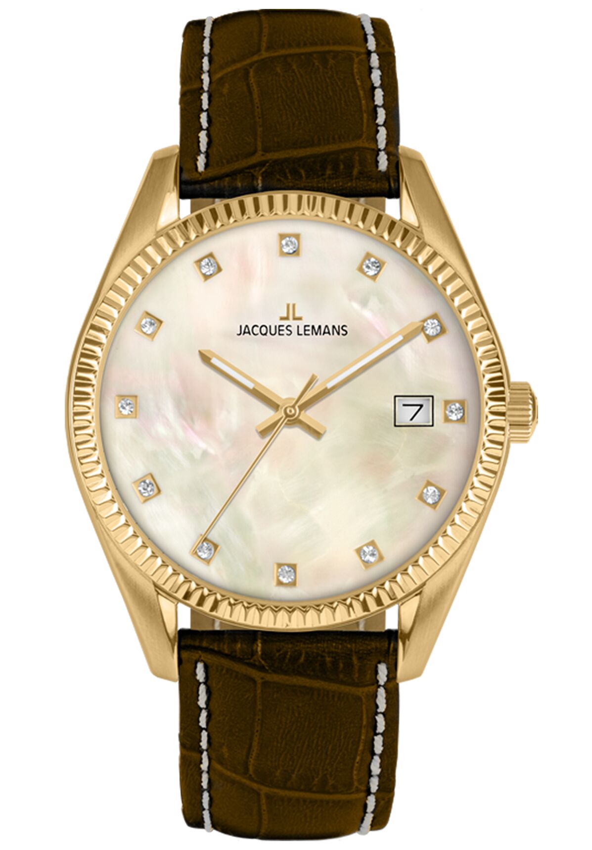 Damenuhr Derby Jubiläumsmodell 50 Jahre JACQUES LEMANS Perlmutt-Zifferblatt / Kristalle / IP-gold