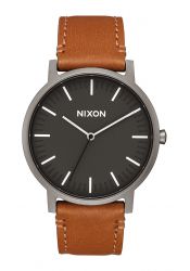 Nixon The Porter Leather Gunmetal / Charcoal / Taupe