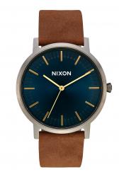 Nixon The Porter Leather Gunmetal / Indigo / Brown
