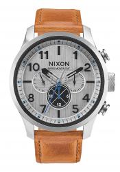 Nixon The Safari Dual Time Leather Silver / Saddle