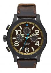 Nixon The 48-20 Chrono Leather All Black Brass Brown