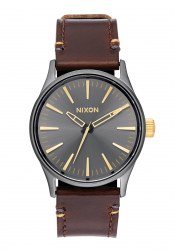 Nixon The Sentry 38 Leather Gunmetal / Gold