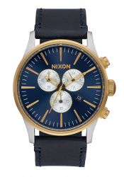 Nixon The Sentry Chrono Leather Gold / Blue Sunray Herrenchronograph