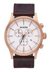 Nixon The Sentry Chrono Leather Rose Gold / Brown Gator