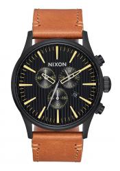 Nixon The Sentry Chrono Leather Black / Stamped / Brown