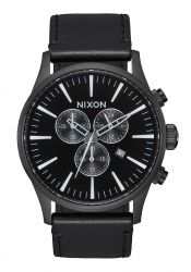 Nixon The Sentry Chrono Leather All Black / White