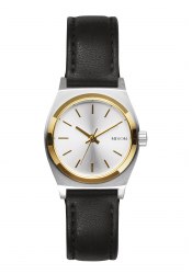 Nixon The Small Time Teller Leather Silver Gold Black Damenuhr
