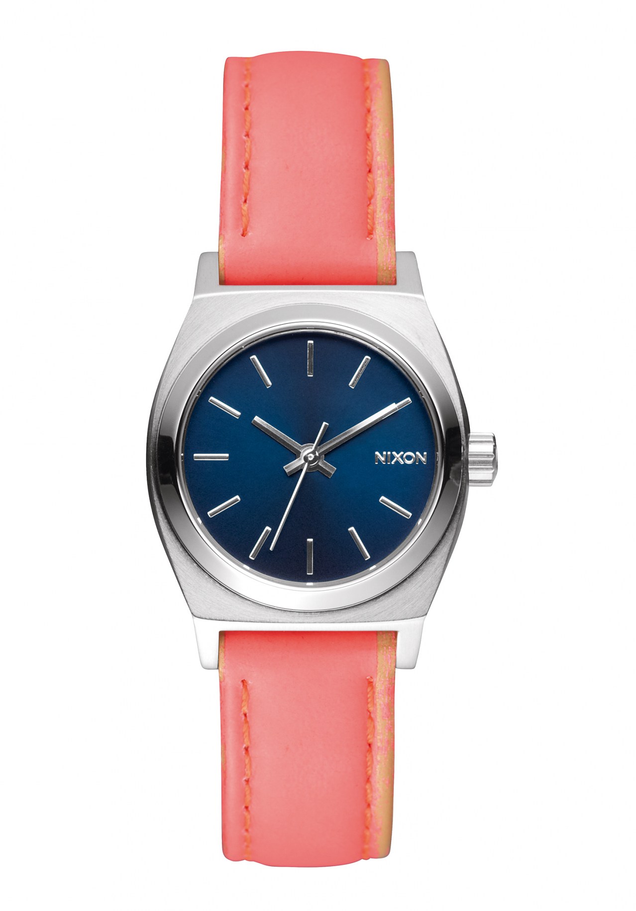 The Small Time Teller Leather Navy Bright Coral Damenuhr