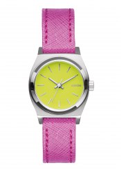 Nixon The Small Time Teller Leather Neon Yellow Hot Pink Damenuhr