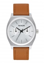 Nixon The Time Teller Deluxe Leather Silver Sunray / Saddle